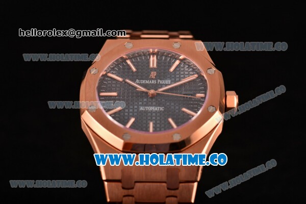 Audemars Piguet Royal Oak 41MM Clone AP Calibre 3120 Automatic Full Rose Gold with Blue Dial and Stick Markers (EF) - Click Image to Close